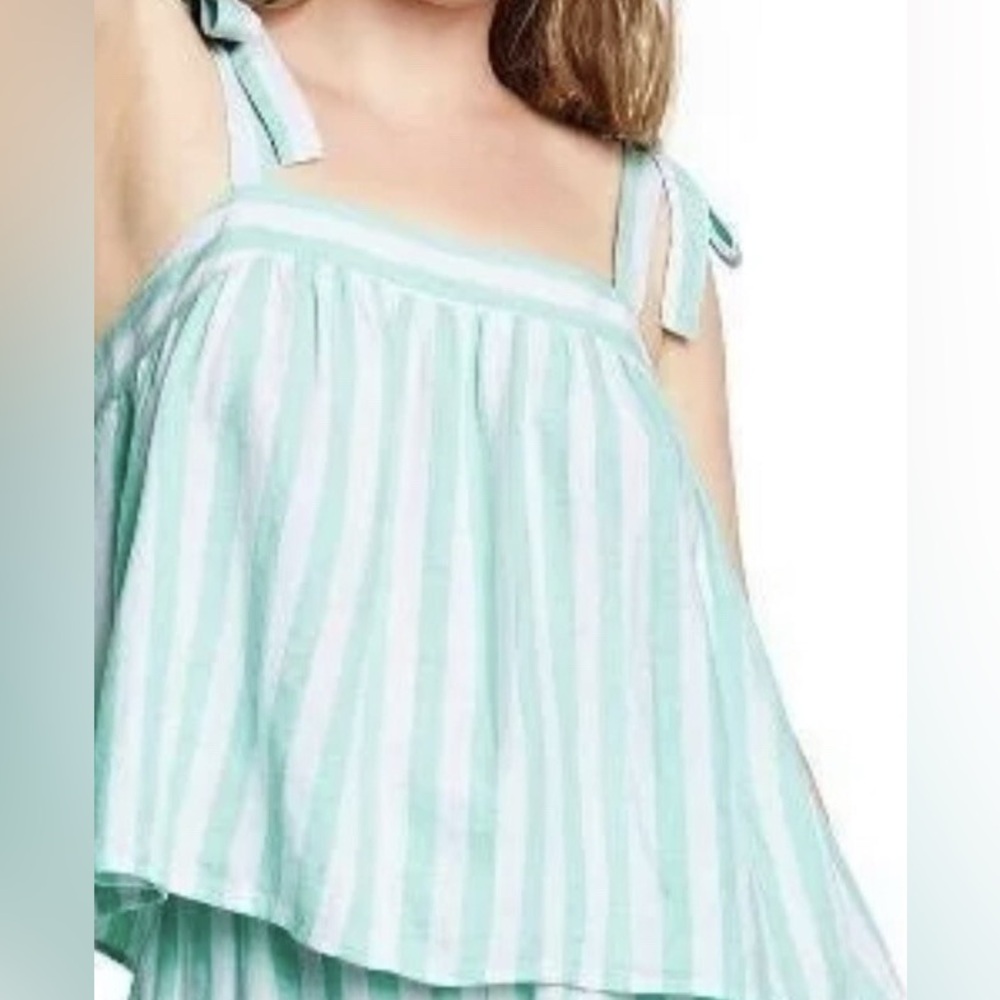 NWT Stoney Clover Lane Mint Striped Tie Tank Top Lightweight Vacation Resortwear - Picture 2 of 6